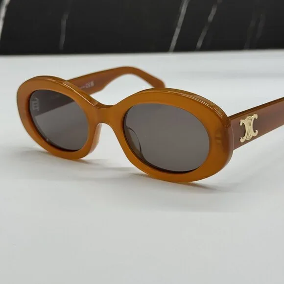 NEW CELINE CL40194U 45A ORANGE WOMEN OVAL SUNGLASSES CELINE CELINE Brown Crystal CL40194U 45F Sunglasses With Gold  main image 4